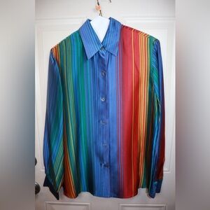 Vintage Rainbow Stripe Silk Butt Down Blouse Sz 6